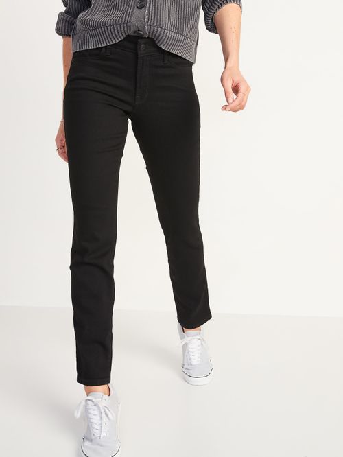 Jeans Old Navy Mid-Rise Power Slim Straight Black para Mujer