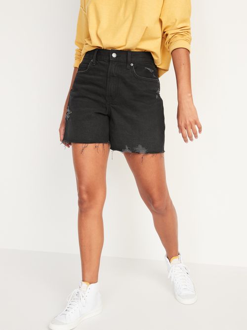 Shorts Old Navy High-Waisted Slouchy Straight Cut-Off Black para Mujer