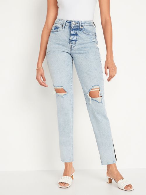 Jeans Old Navy High-Waisted Button-Fly O.G. Straight Ripped Side-Slit para Mujer