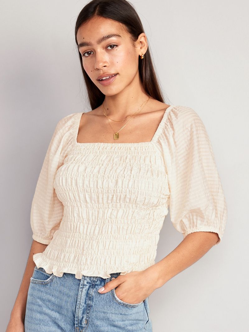 Blusa con mangas de farol y fruncido Old Navy para Mujer