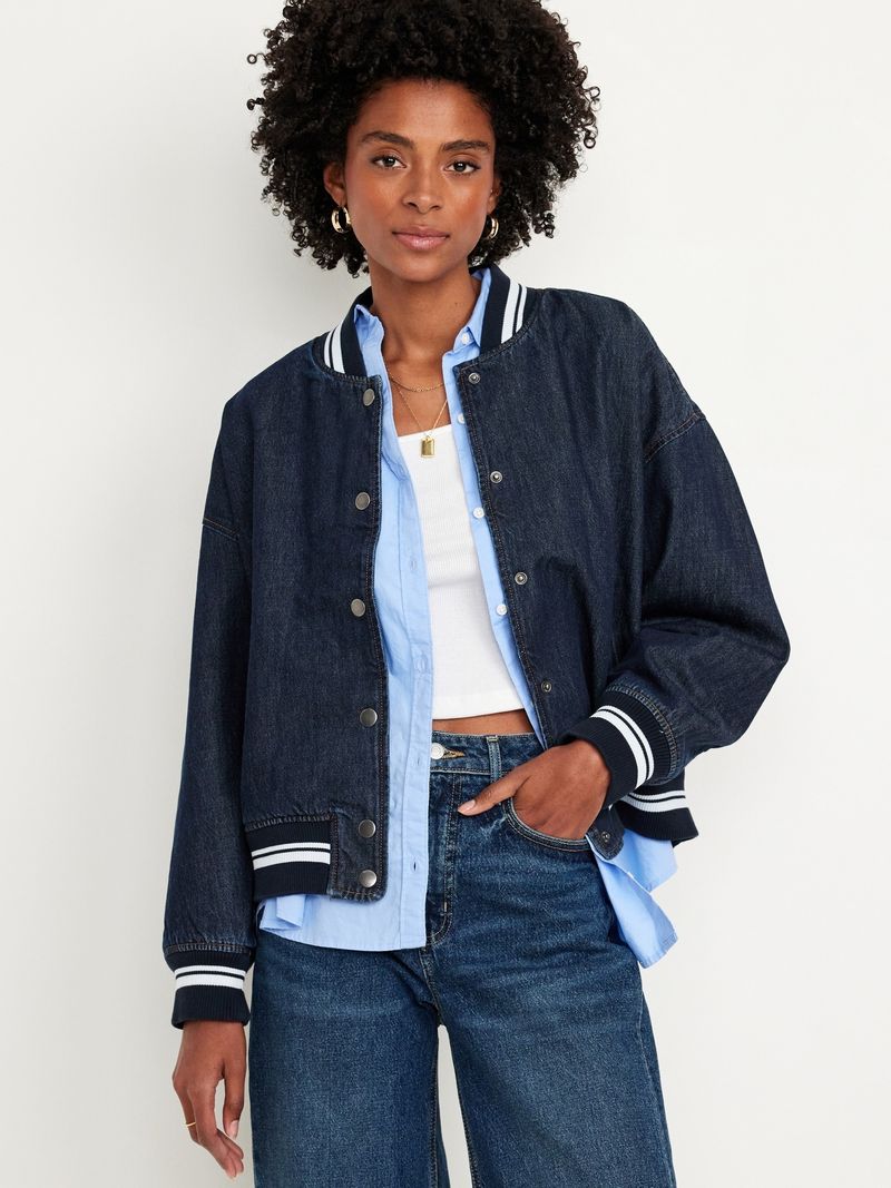 Chamarra Bomber de mezclilla Old Navy para mujer