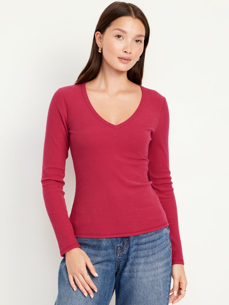 Playera cuello V manga larga Old Navy para mujer