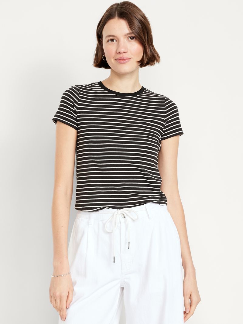 Playera cuello redondo a rayas para mujer Old Navy