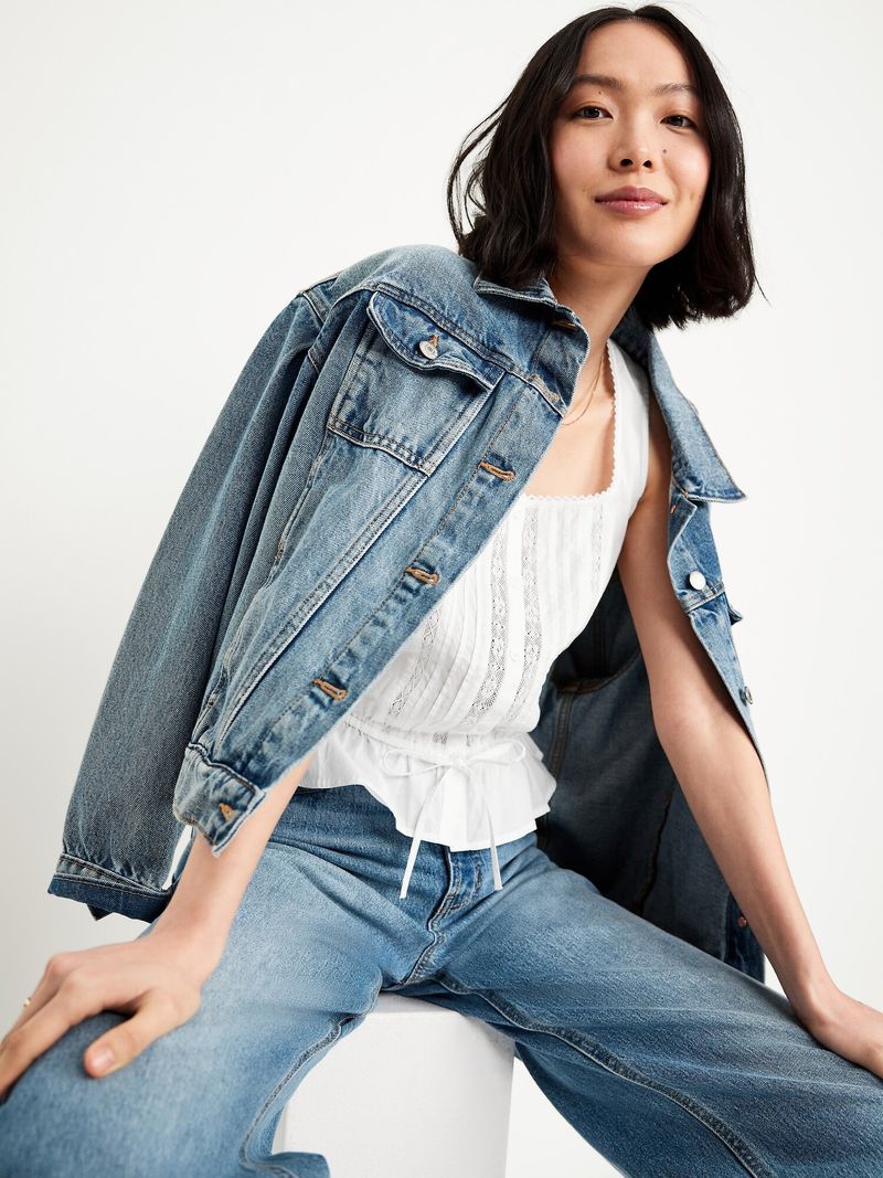 Blusa con cintura anudada y detalle de encaje en escote para mujer Old Navy